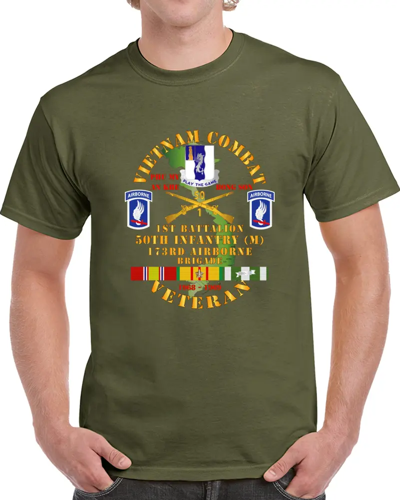 Army - Vietnam Combat Veteran W 1St Bn - 50Th Inf - 173Rd Airborne Bde 1968-69 W Vn Svc T Shirt 1
