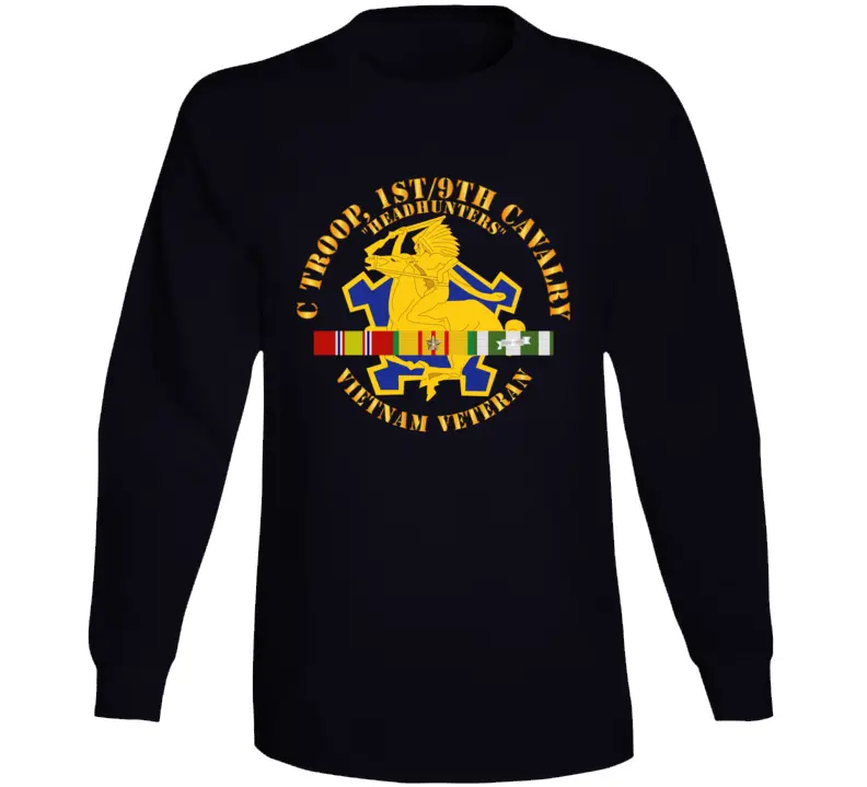 C Troop, 1St-9Th Cavalry - Headhunters - Vietnam Vet W 1966-1967 Vn Sv Svc Long Sleeve T Shirt 1