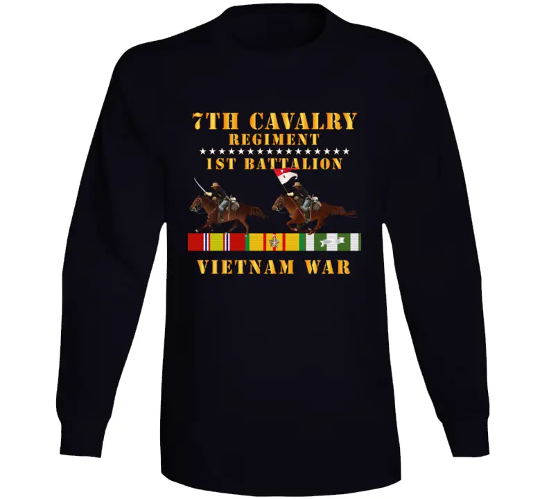 Army - 1St Battalion,  7Th Cavalry Regiment - Vietnam War Wt 2 Cav Riders And Vn Svc X300 Long Sleeve T Shirt 1