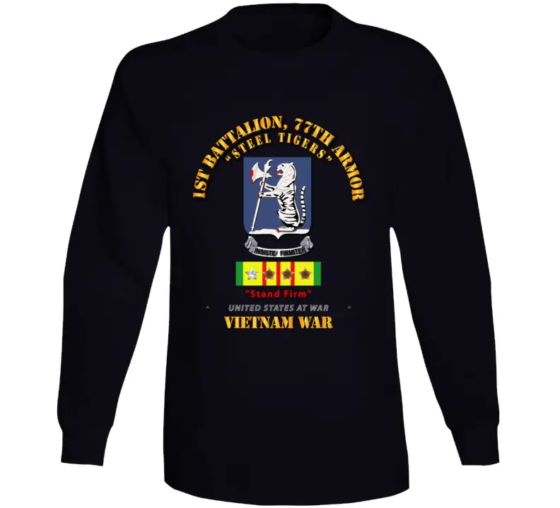Army - 1St Bn 77Th Armor W 8 Vn Campaign Stars Long Sleeve T Shirt 1