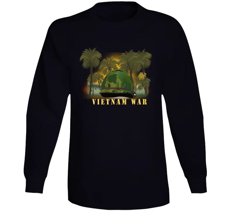 Vietnam Era Helmet Cover - Band - Front - War Is Hell W Jungle - Fire W Txt X 300 Long Sleeve T Shirt 1