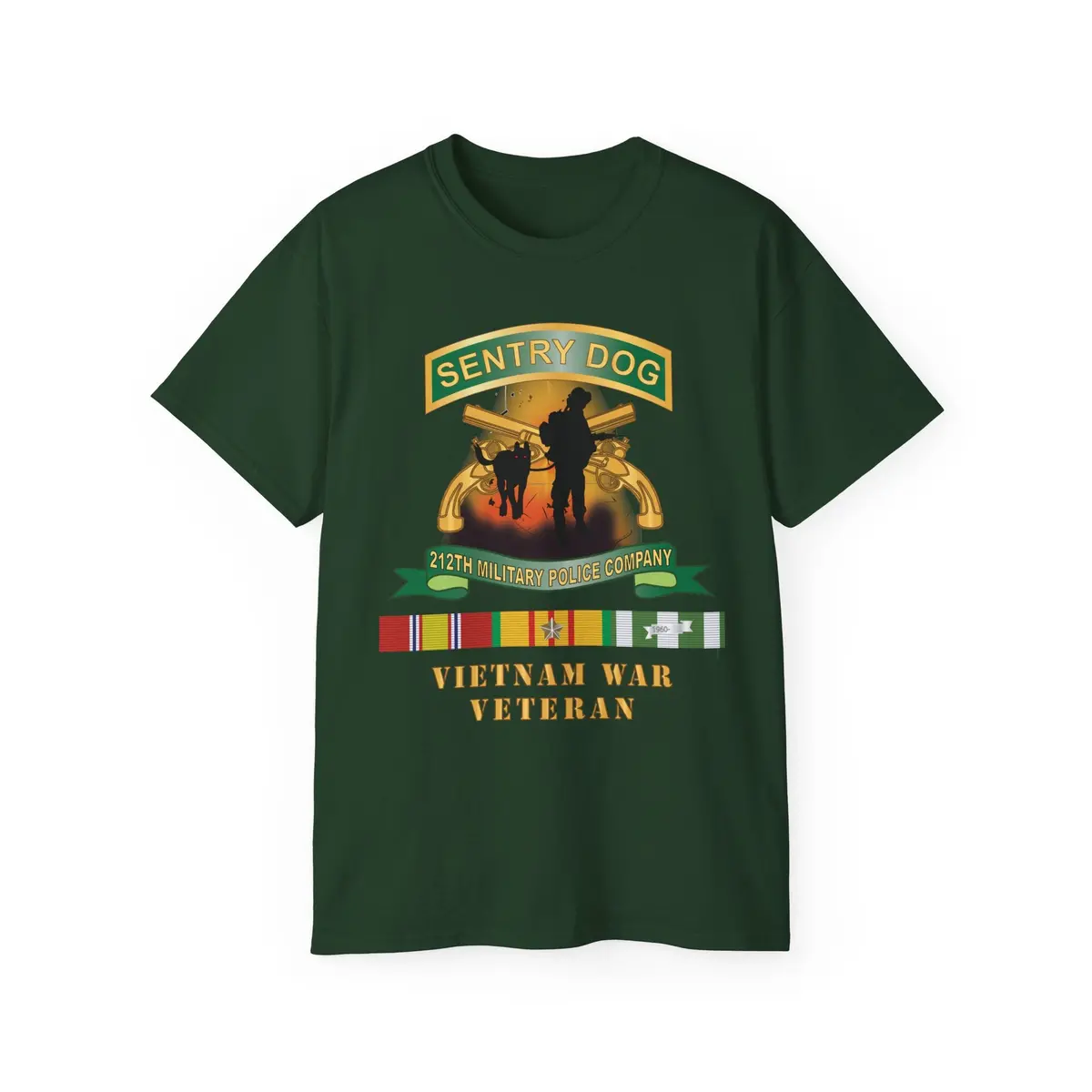 Unisex Ultra Cotton Tee - Army - Sentry Dog - 212Th Military Police Company - Dog Fire W Br - Ribbon Vietnam War Veteran W Vn Svc X 300 11
