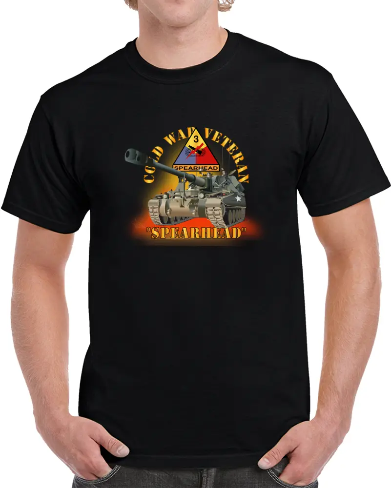 Army - Cold War Vet -  3Rd Armored Division - Spearhead  W  M109 Howitzer - Fire X 300 T Shirt 1