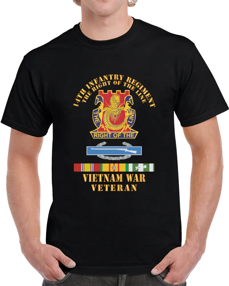 Army - Dui - 14Th Infantry Regiment The Right Of The Line W Cib -  Vn Svc X 300 T Shirt 1