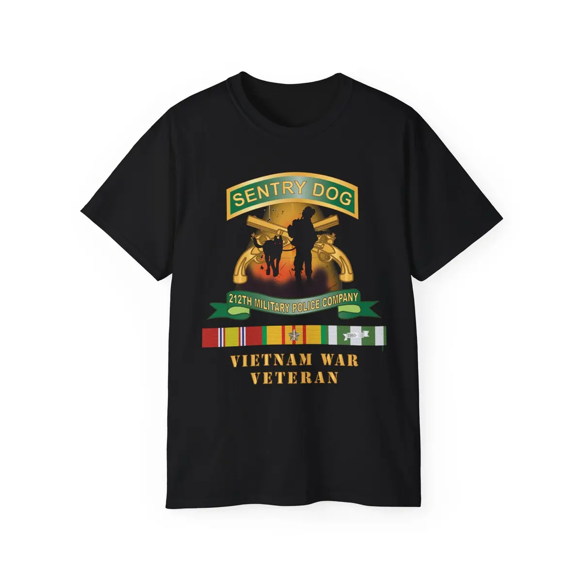 Unisex Ultra Cotton Tee - Army - Sentry Dog - 212Th Military Police Company - Dog Fire W Br - Ribbon Vietnam War Veteran W Vn Svc X 300 10
