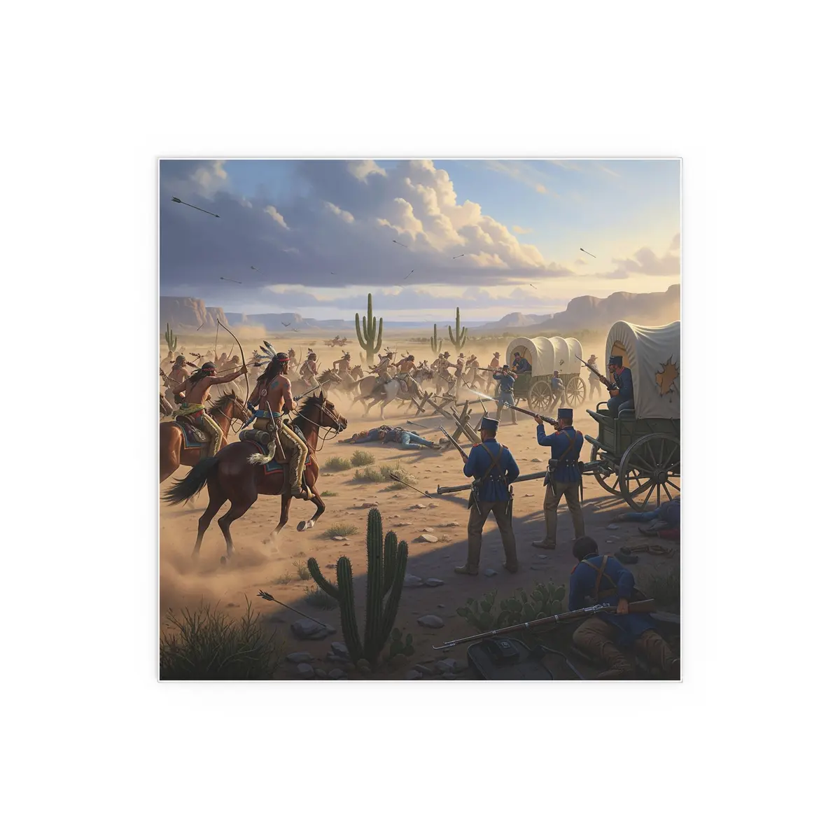 Indoor And Outdoor Silk Posters - Apache Indians Attacking A Us Army Defending A Wagon Train 6