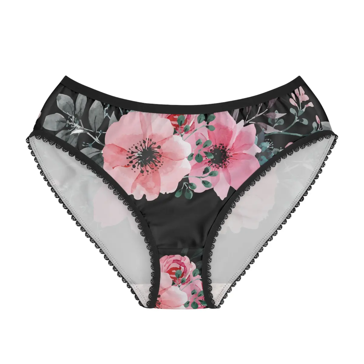 Women's Briefs - Pink Flowers On Black 1