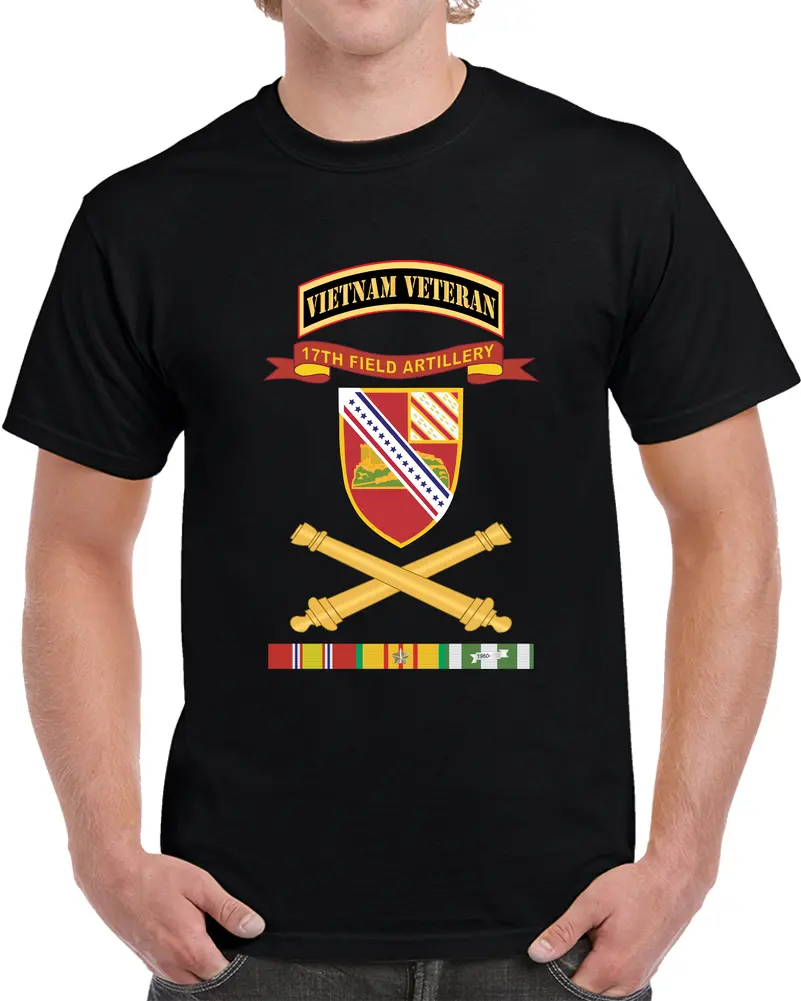 Army - 17Th Field Artillery - Ribbon W Branch - Vn Svc Tab X 300 T Shirt 1