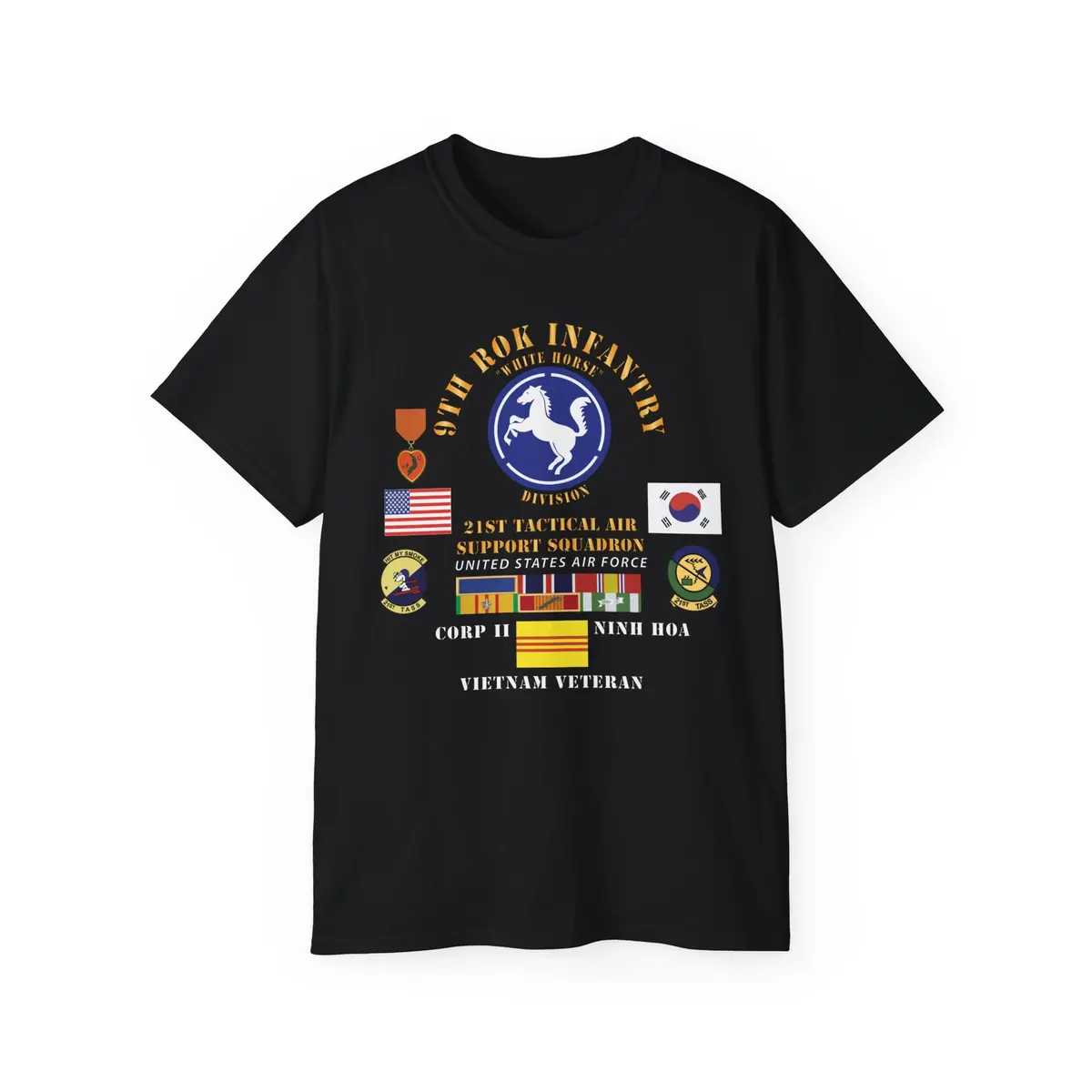 Unisex Tee, Military T-Shirt, Military Veteran Gift, Patriotic Shirt, Army Apparel - Usaf - 21St Tactical Air Support Squadron - 9Th Infantry Division - Rok W Vn Svc - V3 - Group X 300 9