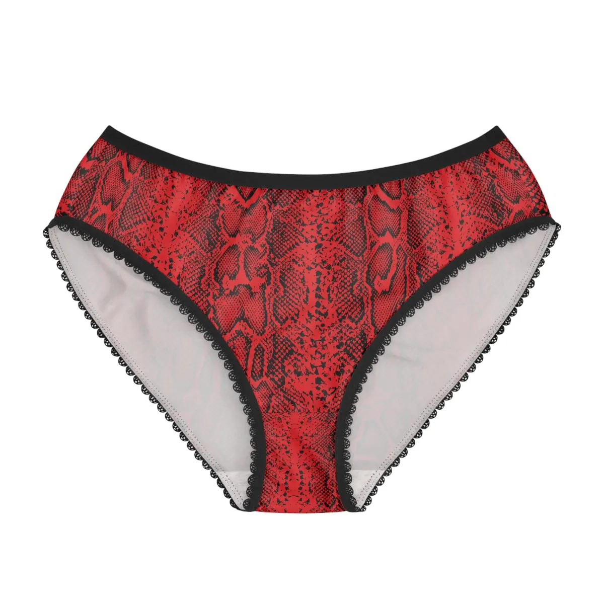 Stylish Women's Briefs With Snake Print, Trendy Underwear, High Waist Briefs, Comfortable Lingerie - Black And White Snake Skin - Red 1
