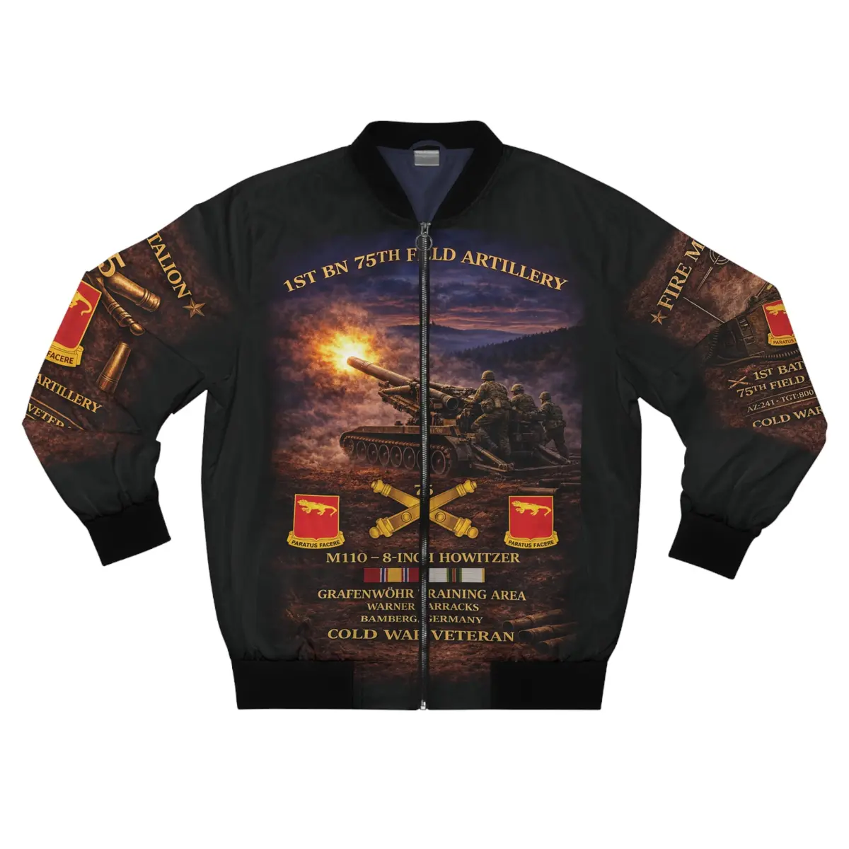 Men's Bomber Tribute Jacket (Aop) - 1St Battalion, 75Th Artillery, 8 Inch, Sp, Grafenwohr, Warner Barracks, Bamberg, Germany, Cold War Veteran 1