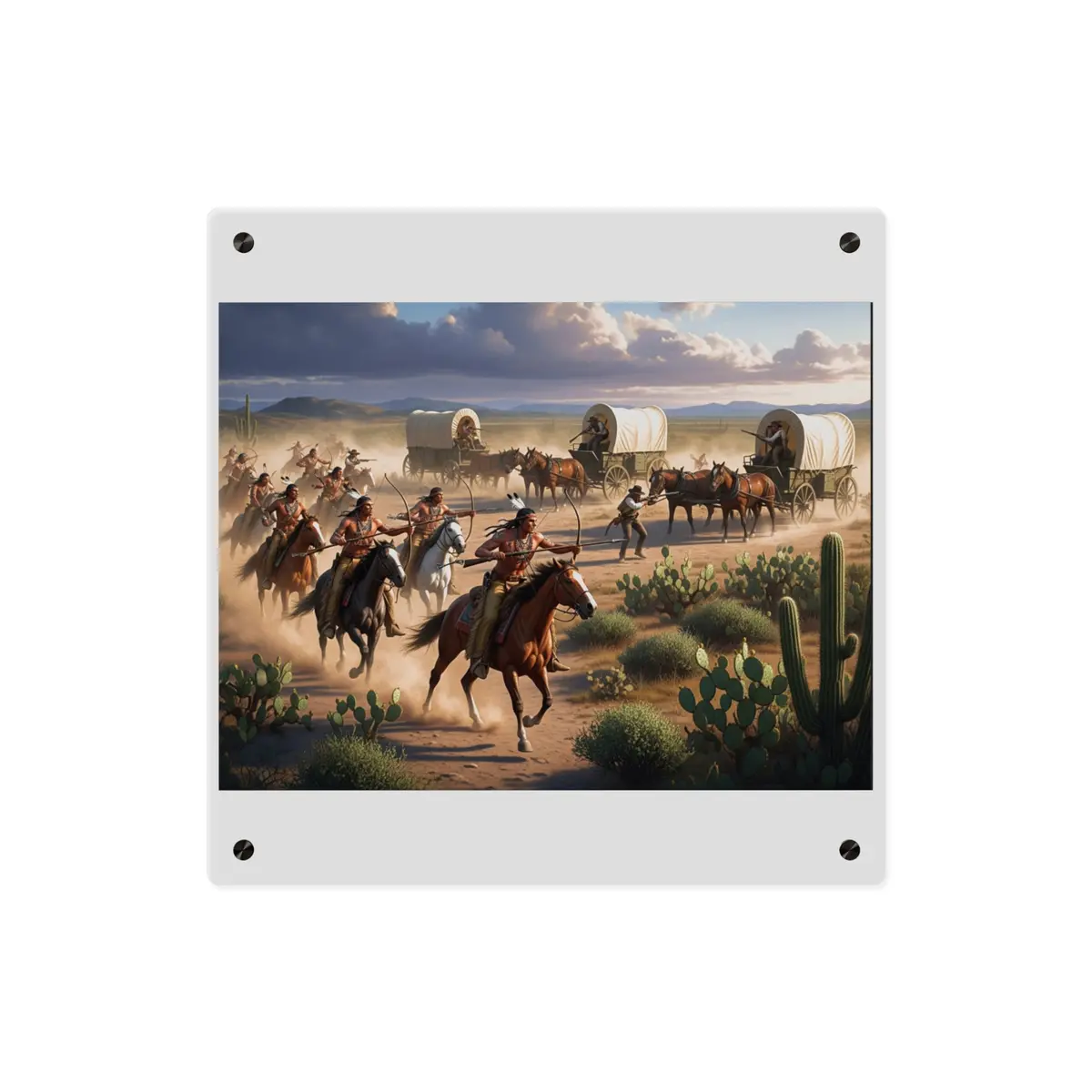 Acrylic Wall Art Panel - Apache Indians Attacking A Wagon Train 11