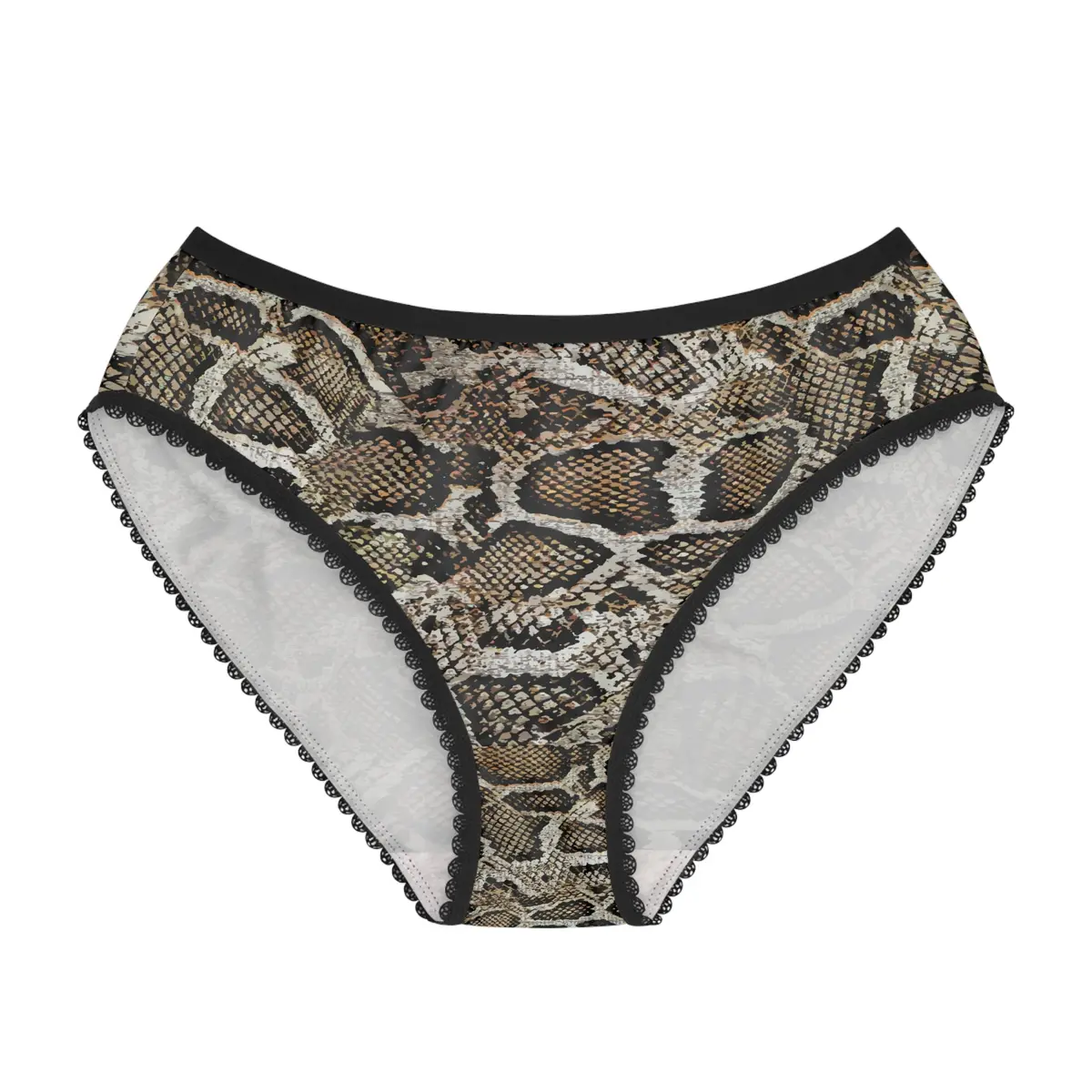 Stylish Women's Briefs With Snake Print, Trendy Underwear, Comfortable Lingerie -Brown Snake Skin 1