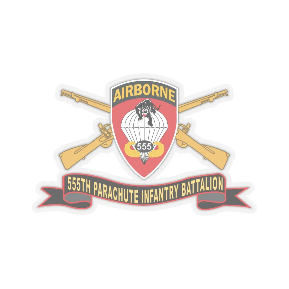 Kiss-Cut Stickers - Army - 555Th Parachute Infantry Battalion - Ssi - Black - Red W Br - Ribbon X 300 3