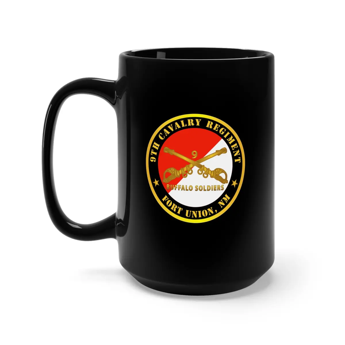 Black Mug 15Oz - Army - 9Th Cavalry Regiment - Fort Union,  Nm - Buffalo Soldiers W Cav Branch 1