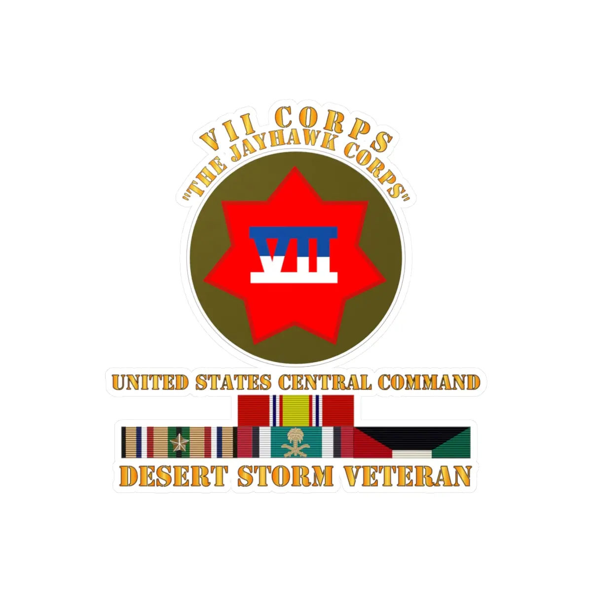 Kiss-Cut Vinyl Decals - Army - Vii Corps - Us Central Command - Desert Storm Veteran 1