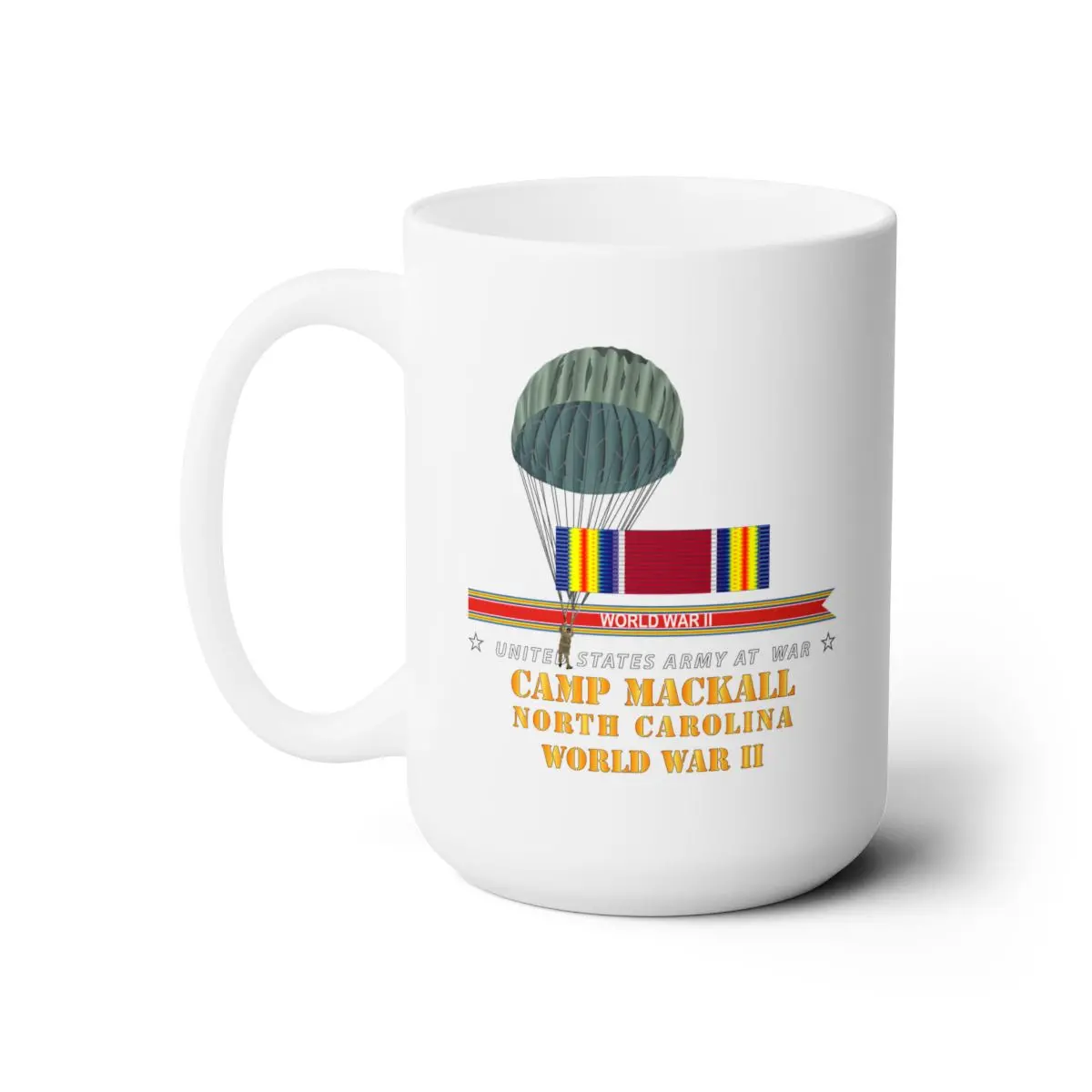 White Ceramic Mug 15Oz - Army - Camp Mackall, Nc  W Svc Wwii W Streame W Jumper  X 300 1