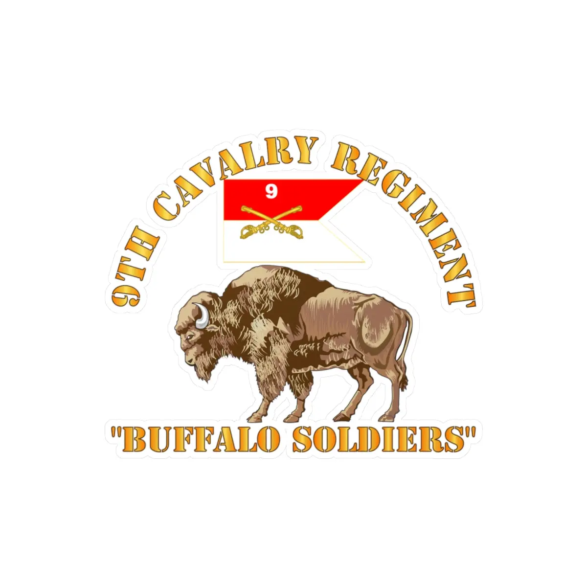 Kiss-Cut Vinyl Decals - Army - 9Th Cavalry Regiment - Buffalo Soldiers W 9Th Cav Guidon 1