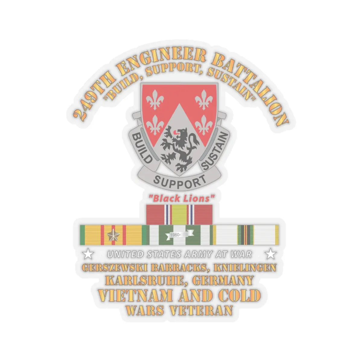 Kiss-Cut Stickers - Army - 249Th Engineer Bn - Karlsruhe, Germany W Vn And Cold Svc 2