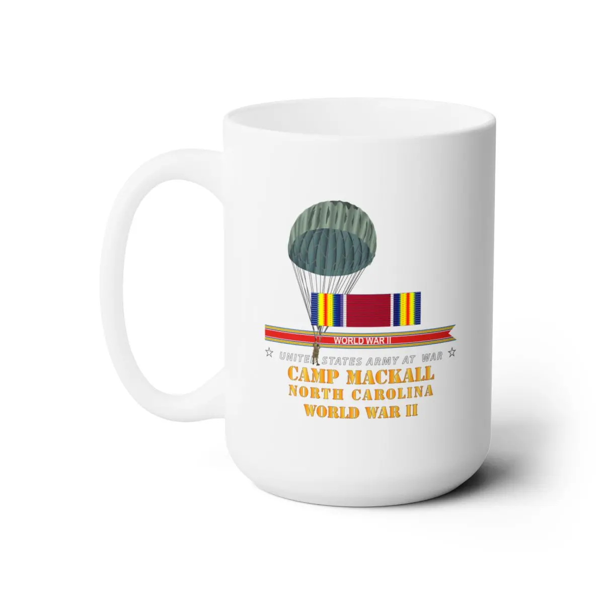 White Ceramic Mug 15Oz - Army - Camp Mackall, Nc  W Svc Wwii W Streame W Jumper  X 300 1