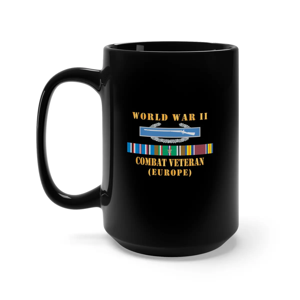 Black Mug 15Oz - Army -  World War Ii Svc Bar  W Cib - Combat Veteran - Europe X 300 1