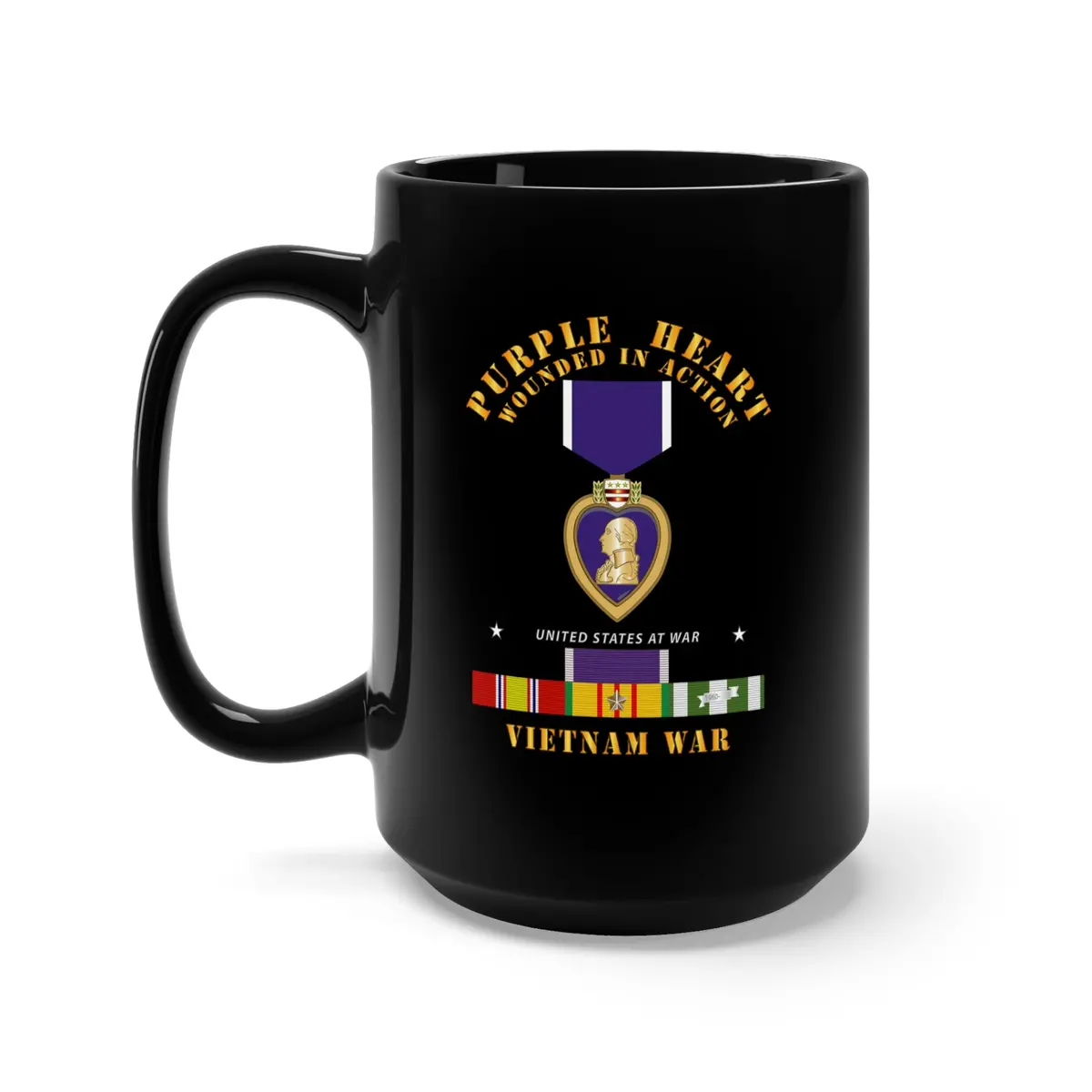 Black Mug 15Oz - Purple Heart - Wia W Vn Svc W Purple Heart Ribbon 1