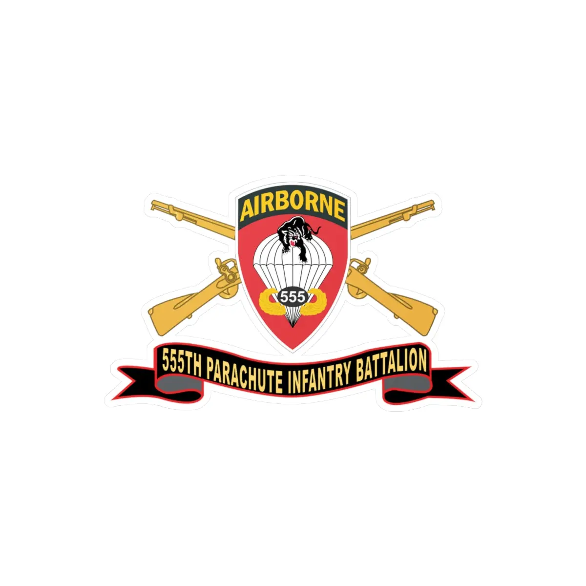 Kiss-Cut Vinyl Decals - Army - 555Th Parachute Infantry Battalion - Ssi - Black - Red W Br - Ribbon X 300 1