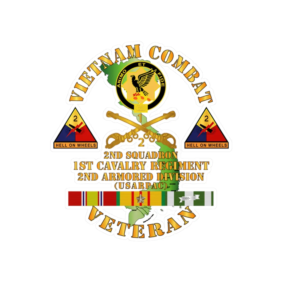 Kiss-Cut Vinyl Decals - Army - Vietnam Combat Veteran - 2Nd Squadron, 1St Cav Regt - 2Nd Armor Div 1