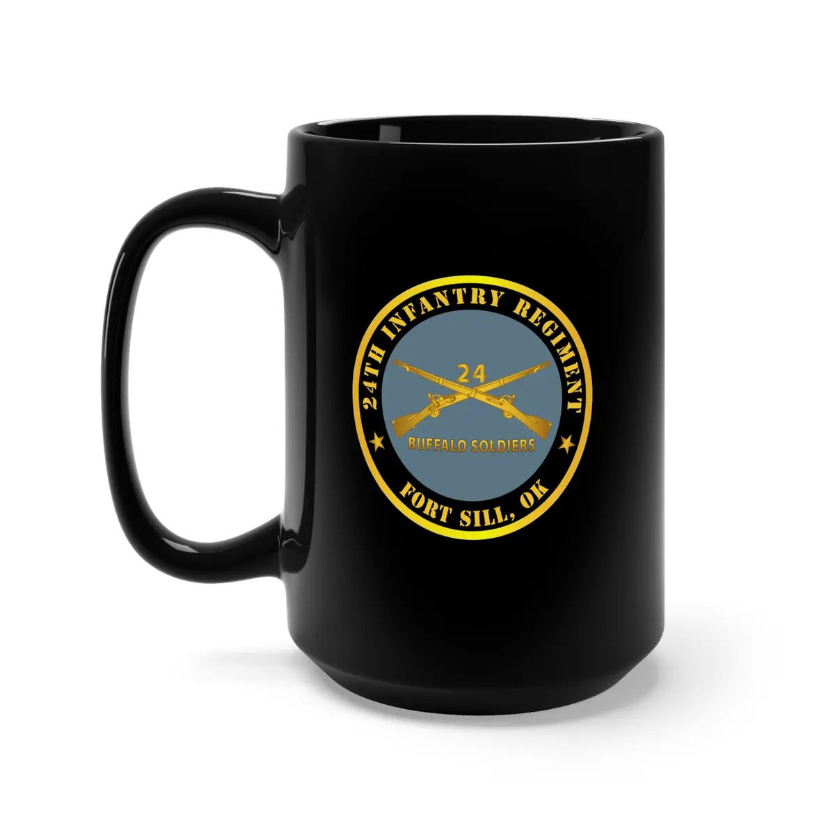 Black Mug 15Oz - Army - 24Th Infantry Regiment - Fort Sill, Ok - Buffalo Soldiers W Inf Branch 1