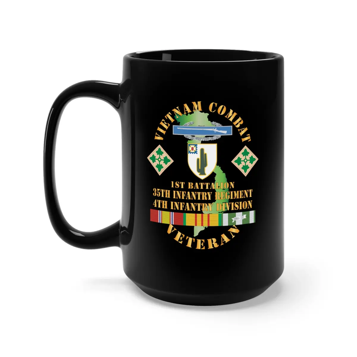 Black Mug 15Oz - Vietnam Combat Infantry Veteran W 1St Bn 35Th Inf - 4Th Id Ssi X 300 1
