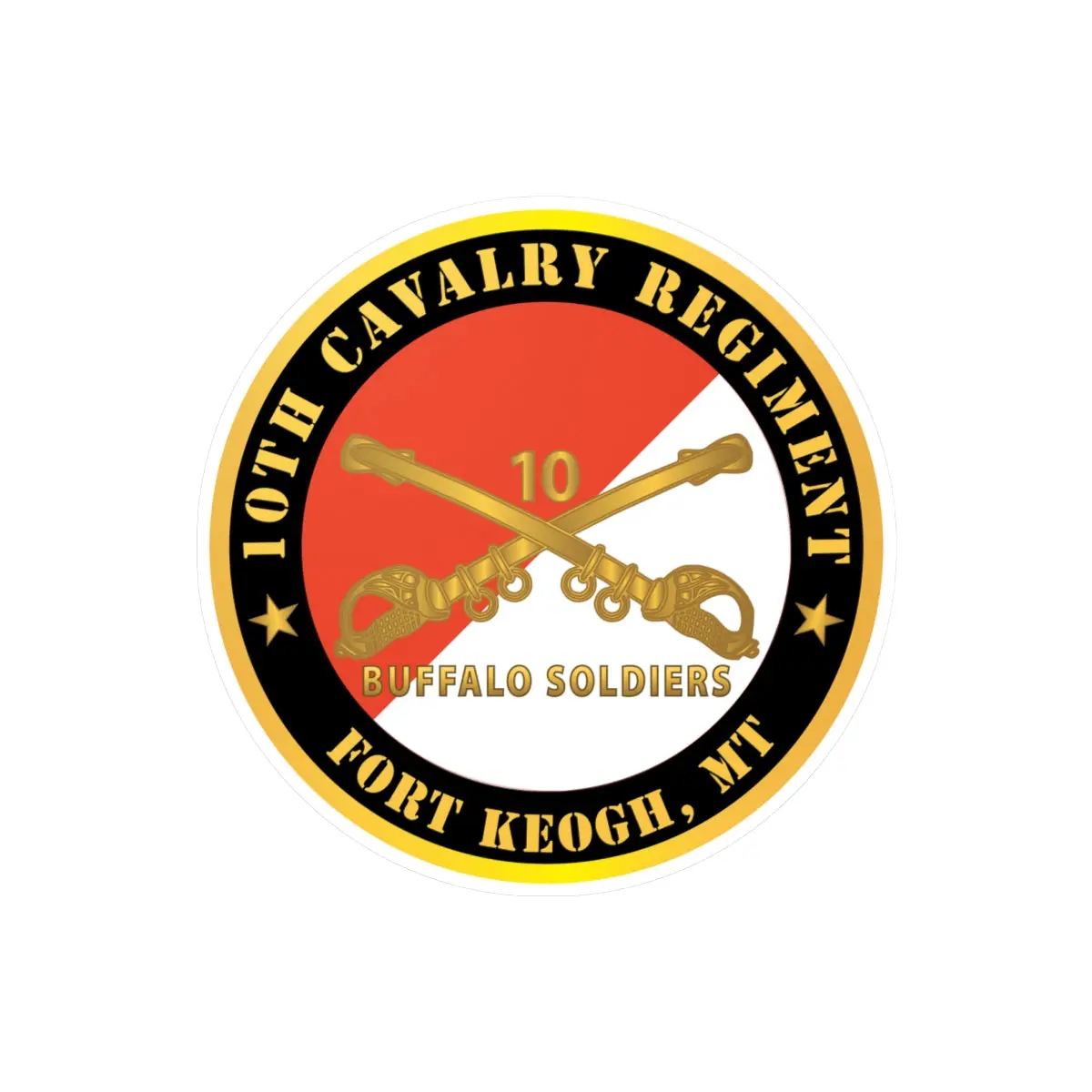 Kiss-Cut Vinyl Decals - Army - 10Th Cavalry Regiment - Fort Keogh,  Mt - Buffalo Soldiers W Cav Branch 1