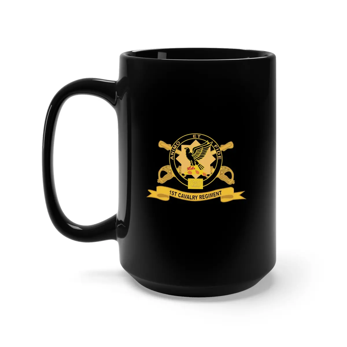 Black Mug 15Oz - Army - 1St Cavalry Regiment W Br - Ribbon 1