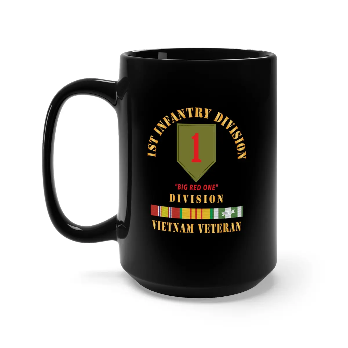 Black Mug 15Oz - Army - Ssi - 1St Infantry Division - Big Red One - Vietnam Veteran W Vn Svc Bar X 300 1