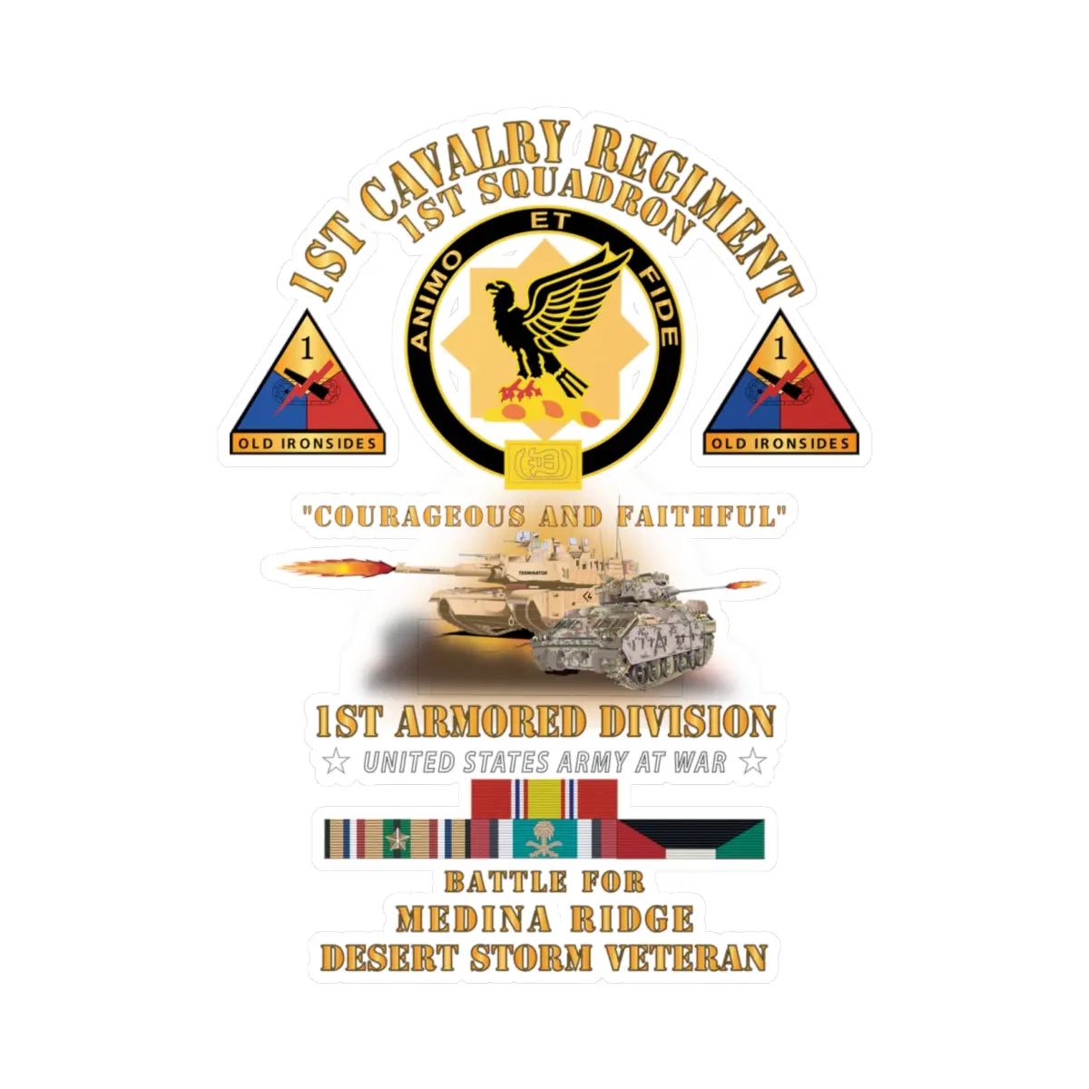 Kiss-Cut Vinyl Decals - Army - 1St Squadron 1St Cavalry Regiment - 1St Ad - Battle Medina Ridge W M1 - M2 - D 1