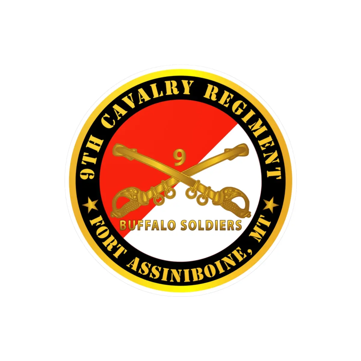 Kiss-Cut Vinyl Decals - Army - 9Th Cavalry Regiment - Fort Assiniboine,  Mt - Buffalo Soldiers W Cav Branch 1