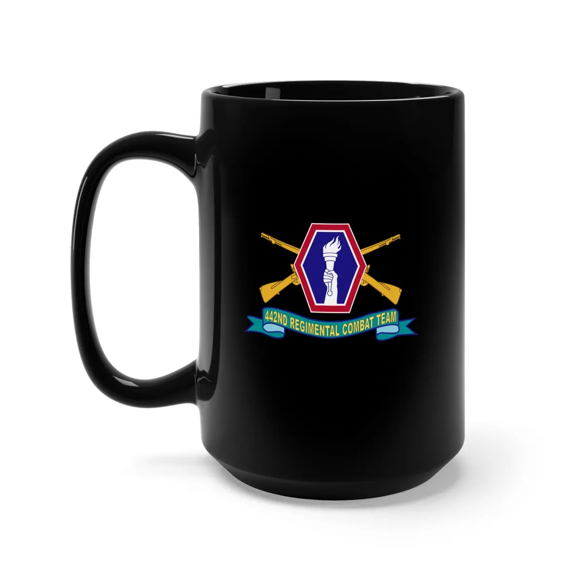 Black Mug 15Oz - Army - 442Nd Infantry Regimental Combat Team W Br - Ssi - Ribb 1