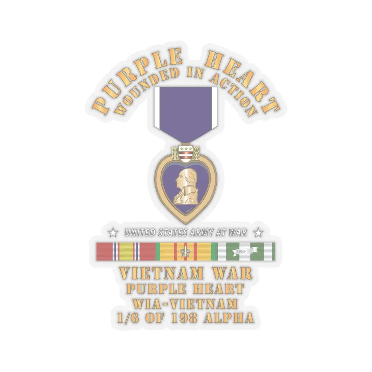 Kiss-Cut Stickers - Purple Heart - Wia W Vn Svc 3