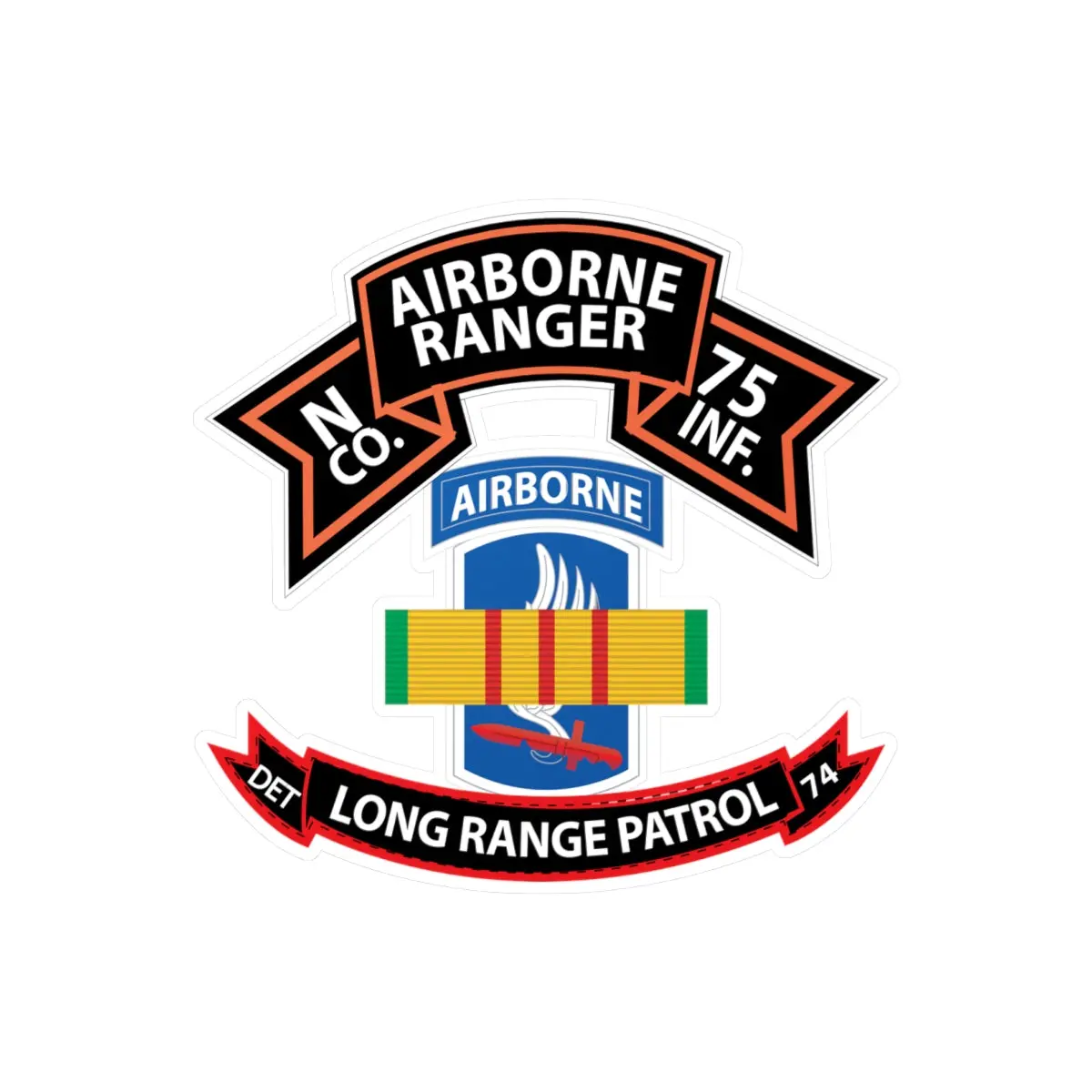 Kiss-Cut Vinyl Decals - Ssi - Vietnam - N Co 75Th Ranger - 173Rd Airborne Brigade - Vn Ribbon - Lrsd X 300 1