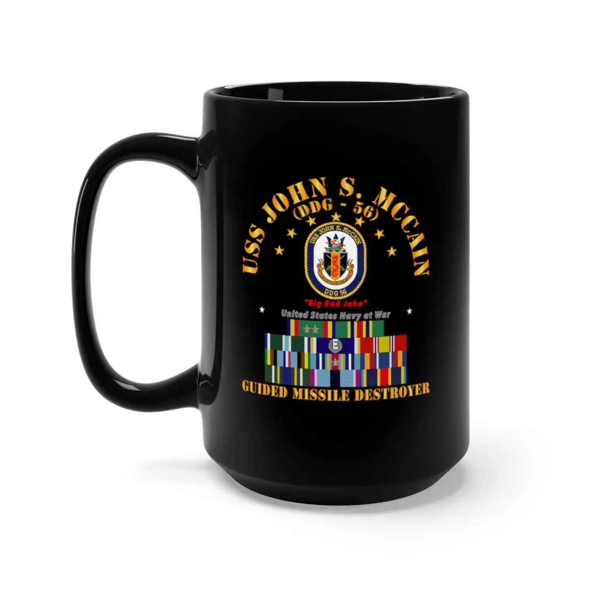 Black Mug 15Oz - Navy - Destroyer - Uss John S Mccain - Ships Ribbons 1