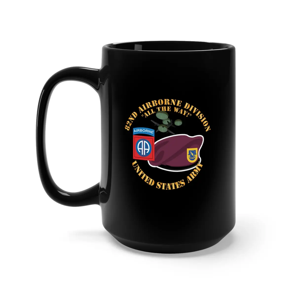 Black Mug 15Oz - Army - 82Nd Airborne Div - Beret - Mass Tac - Maroon  - 1 - 504Th Infantry Wo Ds X 300 1