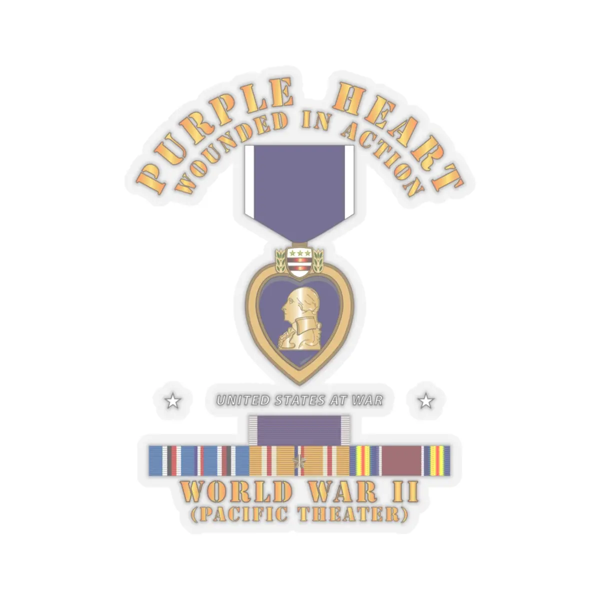 Kiss-Cut Stickers - Purple Heart - Wia W Wwii Svc W Purple Heart - Pacific 3