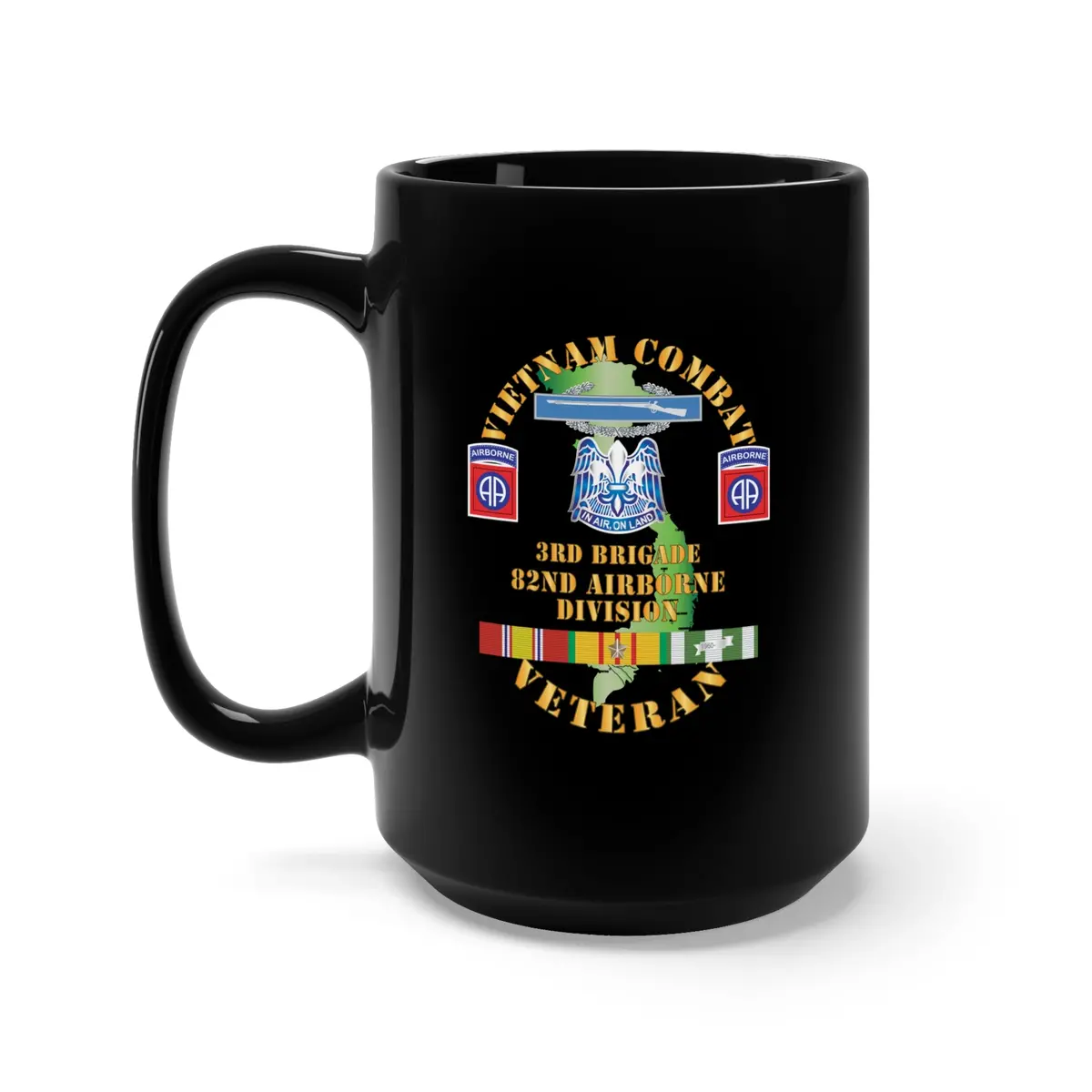 Black Mug 15Oz - Army - Vietnam Combat Vet - 3Rd Bde 82Nd Airborne Div Dui W Vn Svc  X 300 1