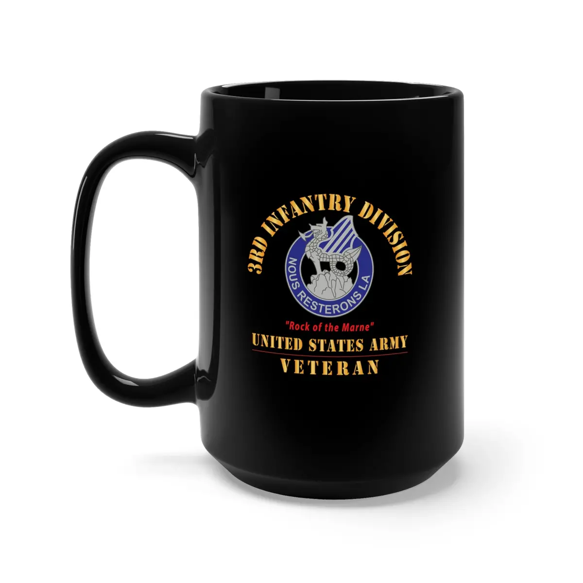 Black Mug 15Oz - Army - Dui - 3Rd Infantry Division - Rock Of The Marne - Us Army Veteran X 300 1