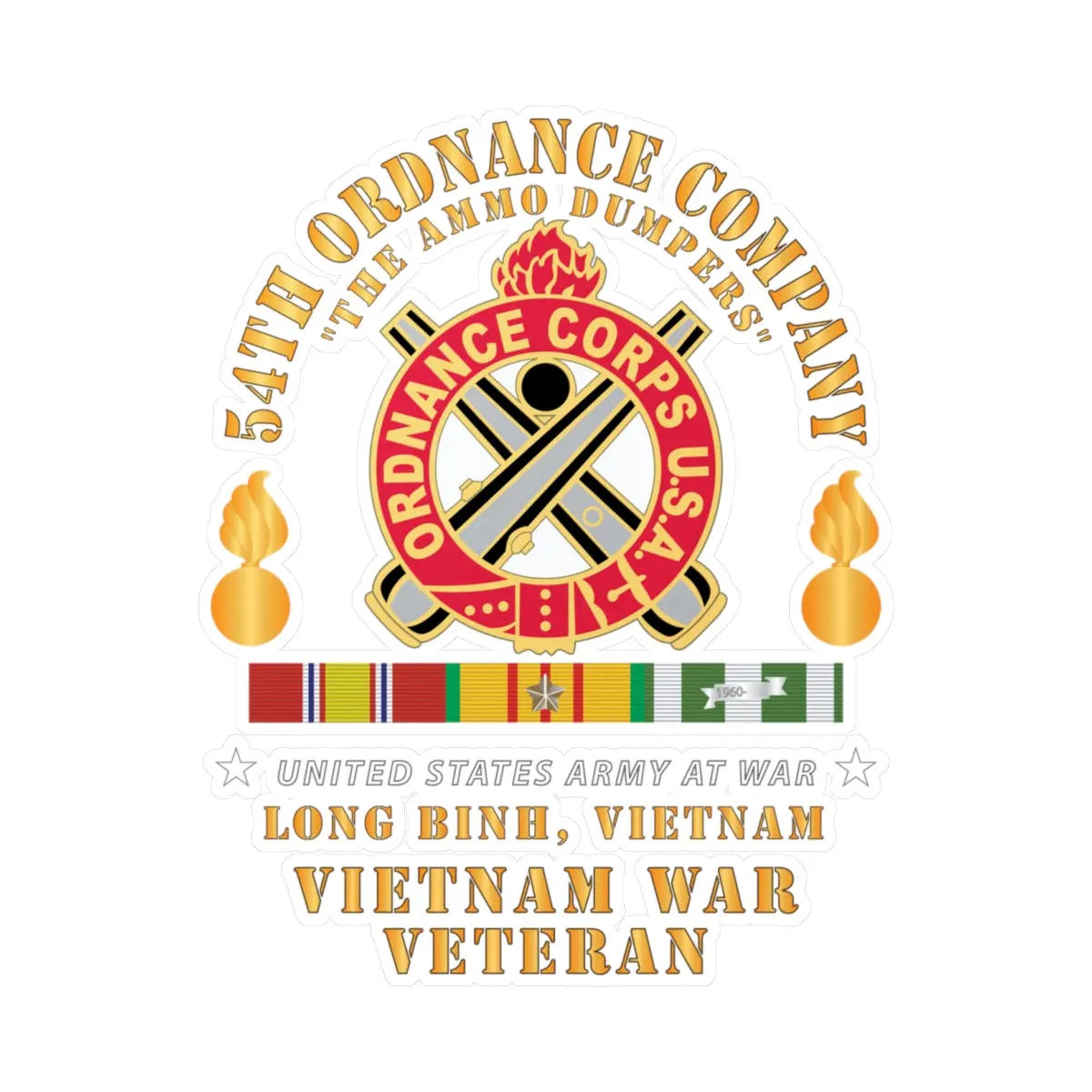 Kiss-Cut Vinyl Decals - 54Th Ordnance Company - Ord Emblem - Ammo Dumpers - Long Binh, Vietnam Vet W Vn Svc X 300 1