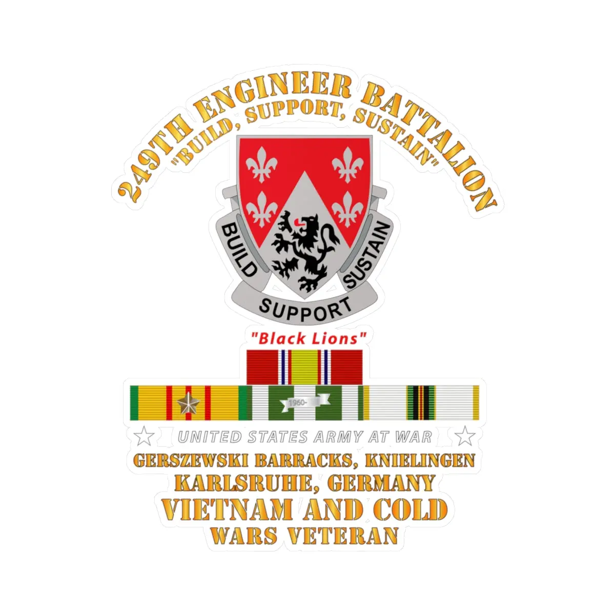 Kiss-Cut Vinyl Decals - Army - 249Th Engineer Bn - Karlsruhe, Germany W Vn And Cold Svc 1