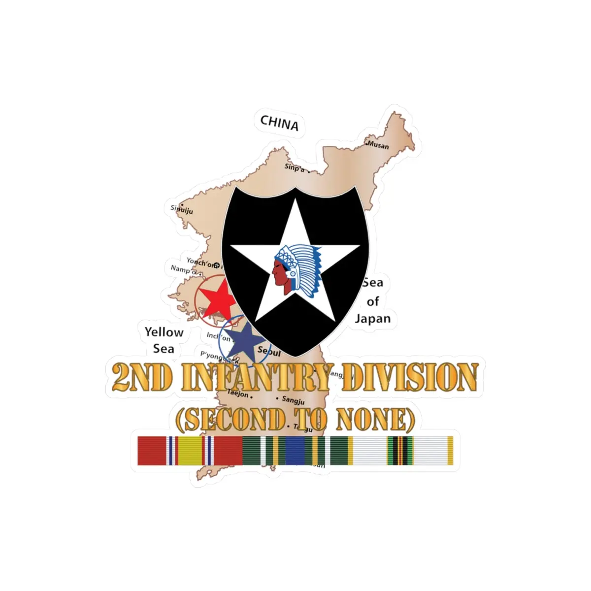 Kiss-Cut Vinyl Decals - Army - Korea Map - 2Nd Infantry Div - Second To None W Svc X 300 1