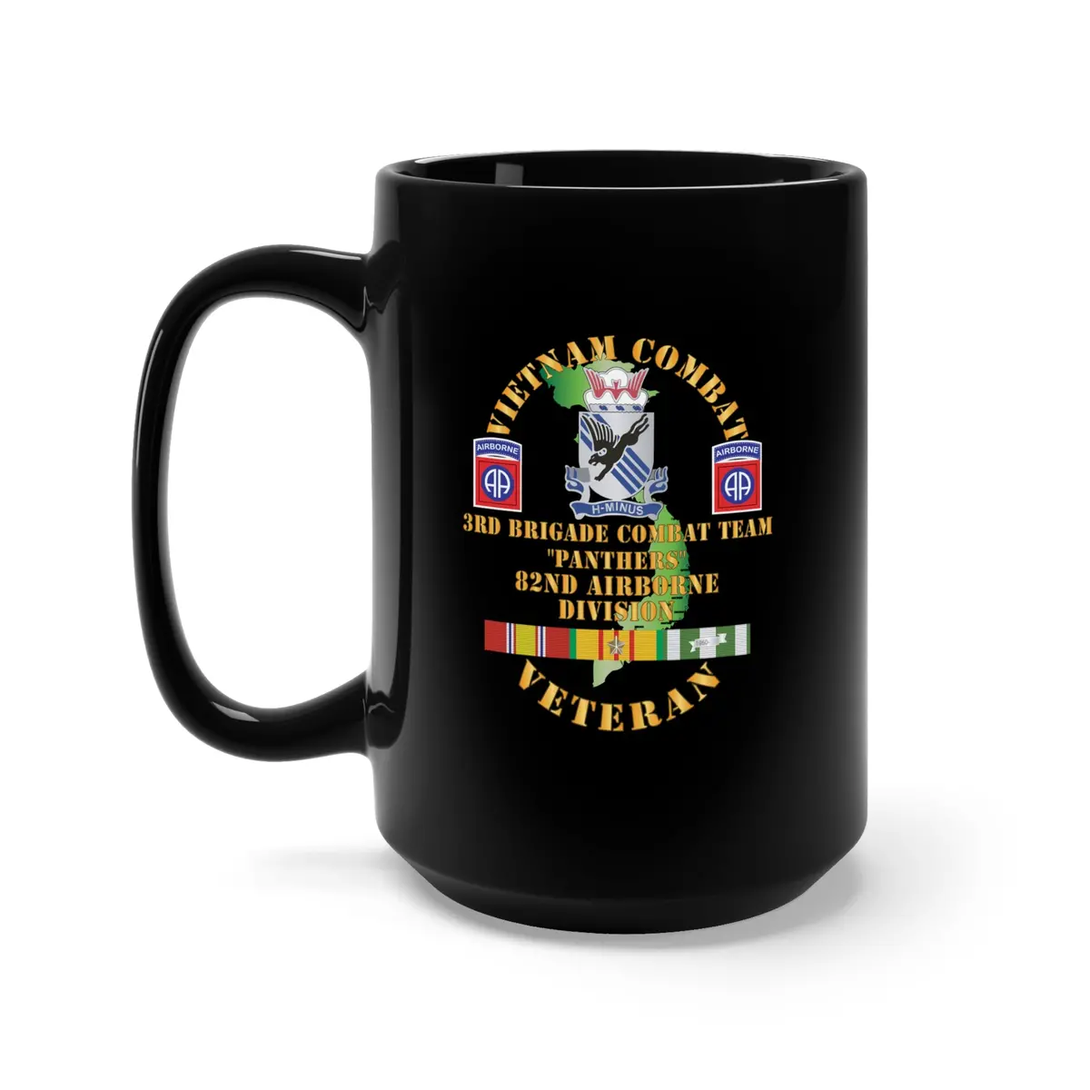 Black Mug 15Oz - Army - Vietnam Combat Vet - 3Rd Bde Cbt Team, 82Nd Airborne Div - Panthers - Vn Svc  X 3 1