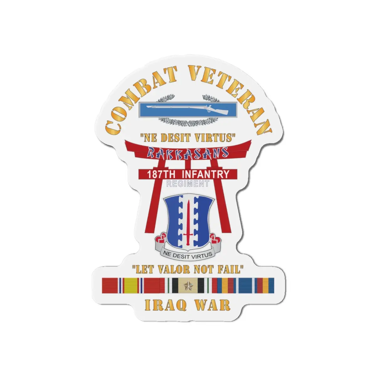 Die-Cut Magnets - Army - Combat Veteran - 187Th Infantry Regiment - Torii, Rakkasans, Let Valor Not Fail, English, Latin W Cib W Iraq Svc X 300 1