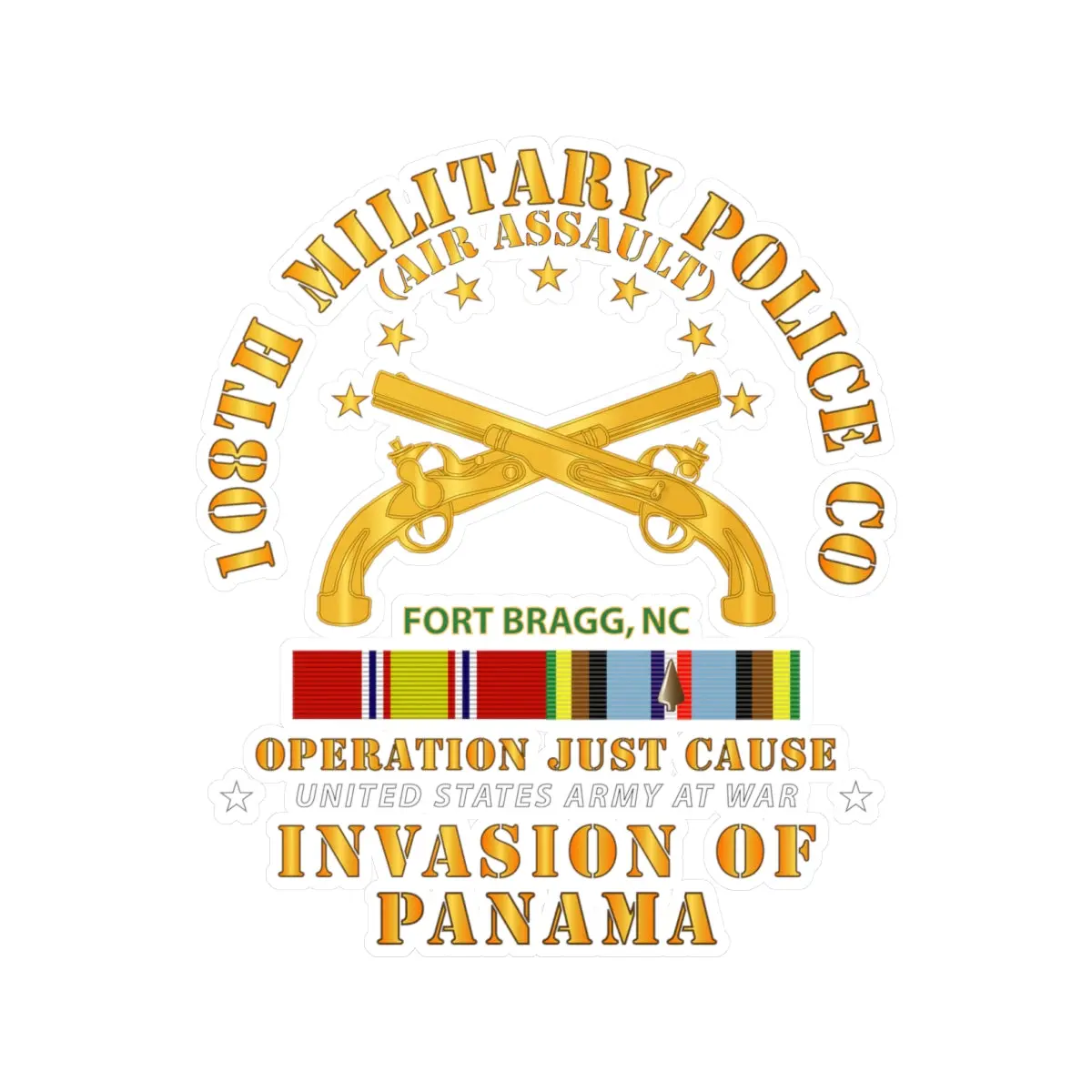 Kiss-Cut Vinyl Decals - Just Cause - 92Nd Military Police Bn- Ft Clayton Panama W Svc Ribbons 1