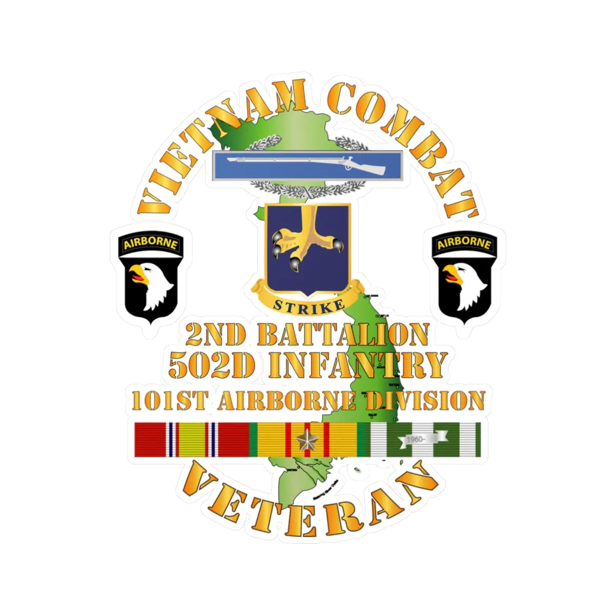Kiss-Cut Vinyl Decals - Army - Vietnam Combat Vet - 2Nd Bn 502Nd Infantry - 101St Airborne Div Ssi 1